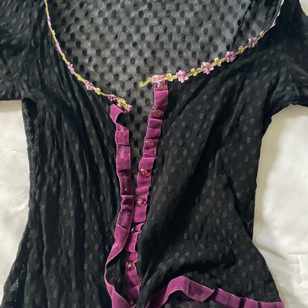 Vintage Betsy Johnson sheer velvet and floral trim top